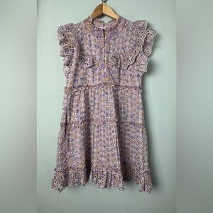 NWT House of Harlow 1960 Eyelet‎ Ruffle Dress in Lavender Cottagecore Size Small